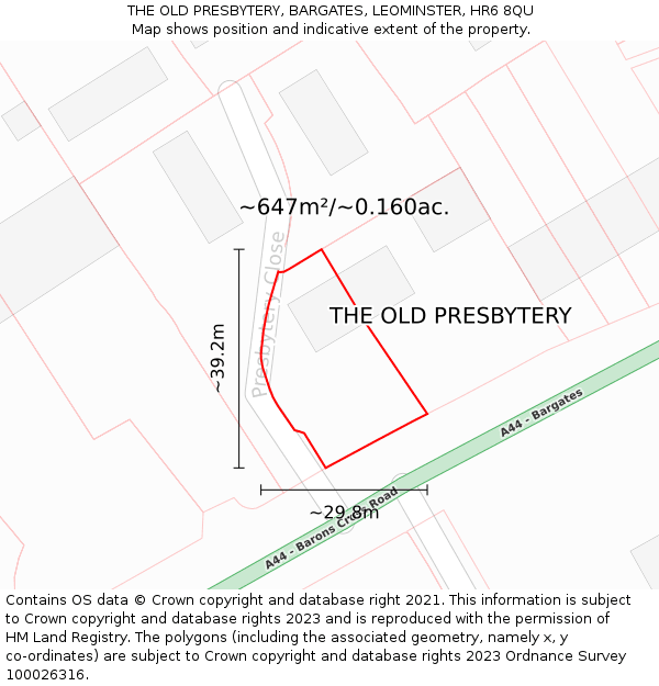 THE OLD PRESBYTERY, BARGATES, LEOMINSTER, HR6 8QU: Plot and title map