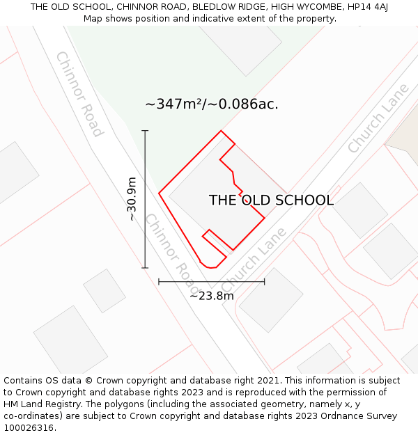 THE OLD SCHOOL, CHINNOR ROAD, BLEDLOW RIDGE, HIGH WYCOMBE, HP14 4AJ: Plot and title map