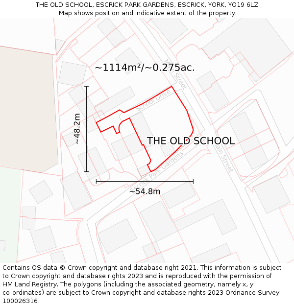 THE OLD SCHOOL, ESCRICK PARK GARDENS, ESCRICK, YORK, YO19 6LZ: Plot and title map