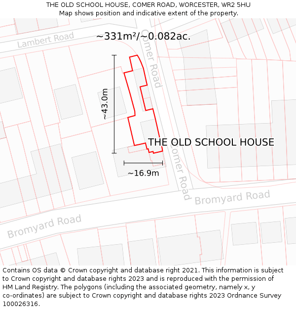 THE OLD SCHOOL HOUSE, COMER ROAD, WORCESTER, WR2 5HU: Plot and title map