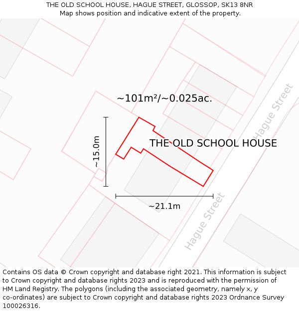 THE OLD SCHOOL HOUSE, HAGUE STREET, GLOSSOP, SK13 8NR: Plot and title map