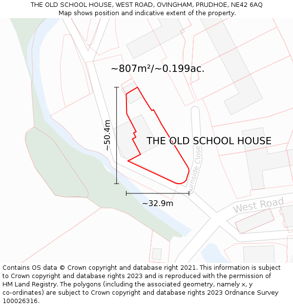 THE OLD SCHOOL HOUSE, WEST ROAD, OVINGHAM, PRUDHOE, NE42 6AQ: Plot and title map