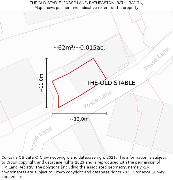 THE OLD STABLE, FOSSE LANE, BATHEASTON, BATH, BA1 7NJ: Plot and title map