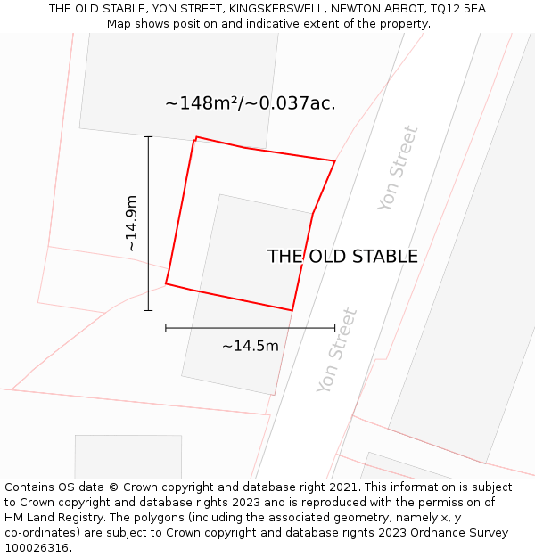 THE OLD STABLE, YON STREET, KINGSKERSWELL, NEWTON ABBOT, TQ12 5EA: Plot and title map