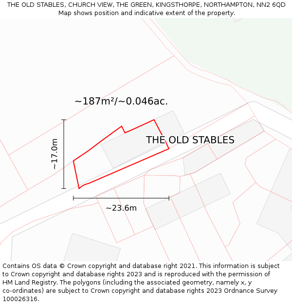 THE OLD STABLES, CHURCH VIEW, THE GREEN, KINGSTHORPE, NORTHAMPTON, NN2 6QD: Plot and title map