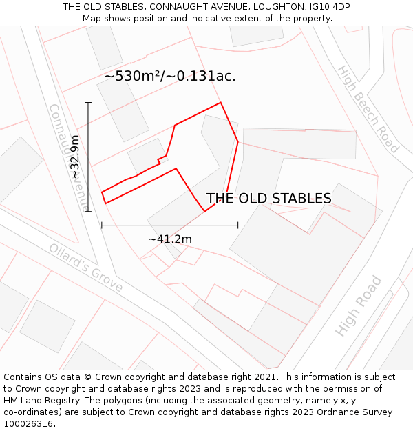 THE OLD STABLES, CONNAUGHT AVENUE, LOUGHTON, IG10 4DP: Plot and title map