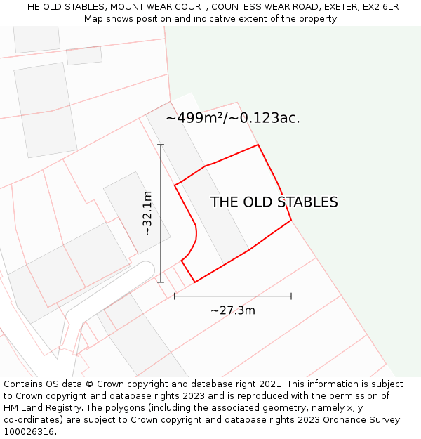 THE OLD STABLES, MOUNT WEAR COURT, COUNTESS WEAR ROAD, EXETER, EX2 6LR: Plot and title map