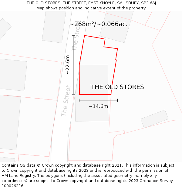 THE OLD STORES, THE STREET, EAST KNOYLE, SALISBURY, SP3 6AJ: Plot and title map