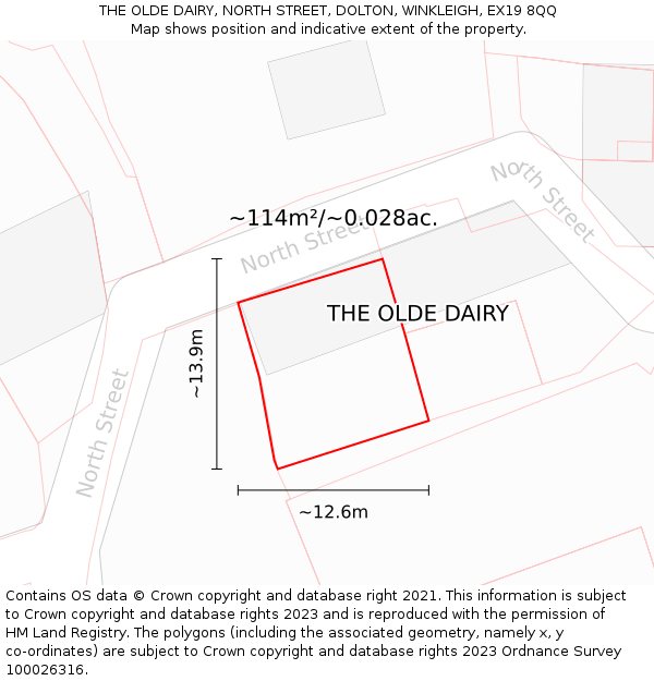 THE OLDE DAIRY, NORTH STREET, DOLTON, WINKLEIGH, EX19 8QQ: Plot and title map