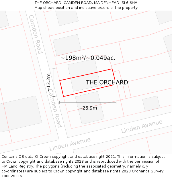 THE ORCHARD, CAMDEN ROAD, MAIDENHEAD, SL6 6HA: Plot and title map