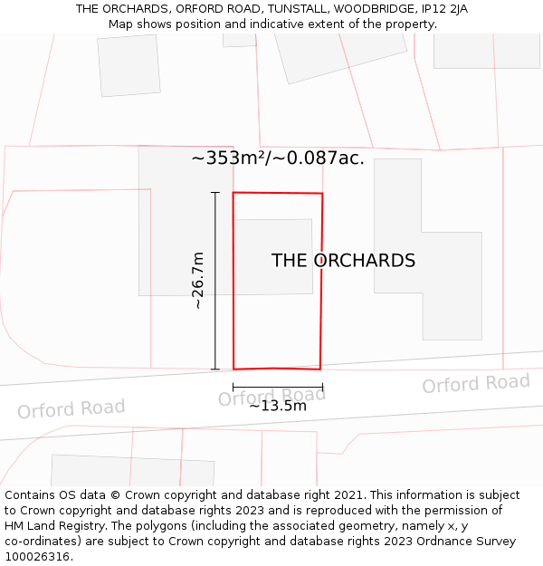 THE ORCHARDS, ORFORD ROAD, TUNSTALL, WOODBRIDGE, IP12 2JA: Plot and title map