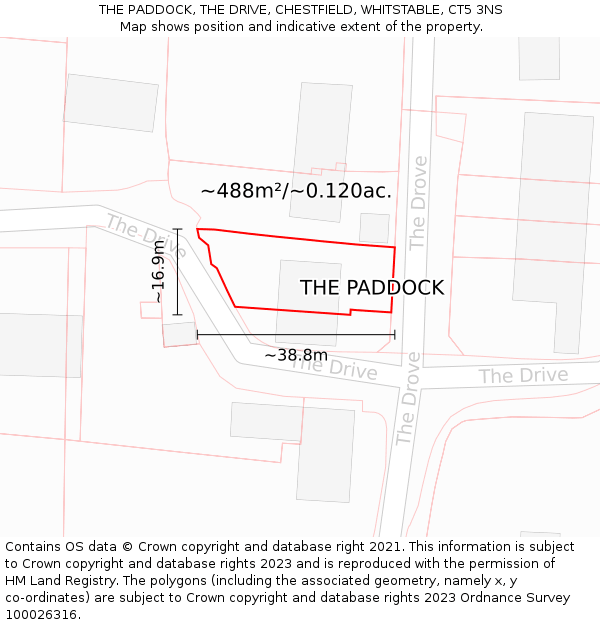 THE PADDOCK, THE DRIVE, CHESTFIELD, WHITSTABLE, CT5 3NS: Plot and title map