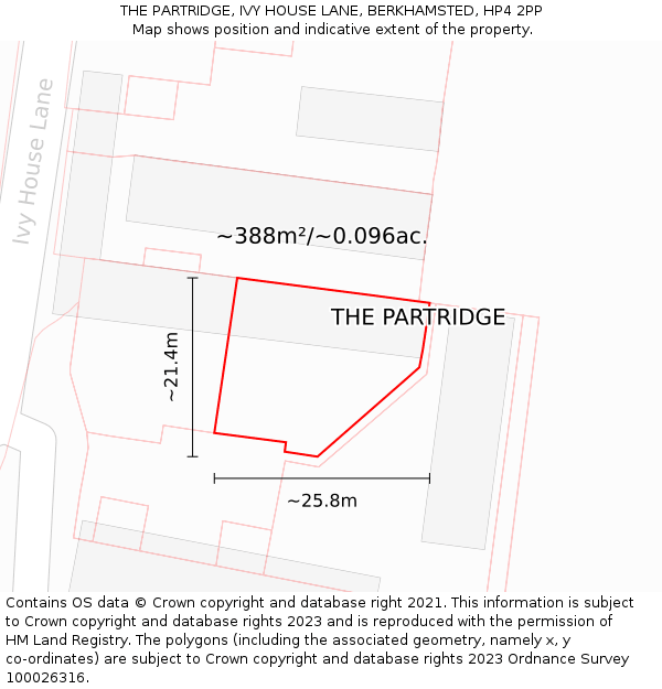 THE PARTRIDGE, IVY HOUSE LANE, BERKHAMSTED, HP4 2PP: Plot and title map