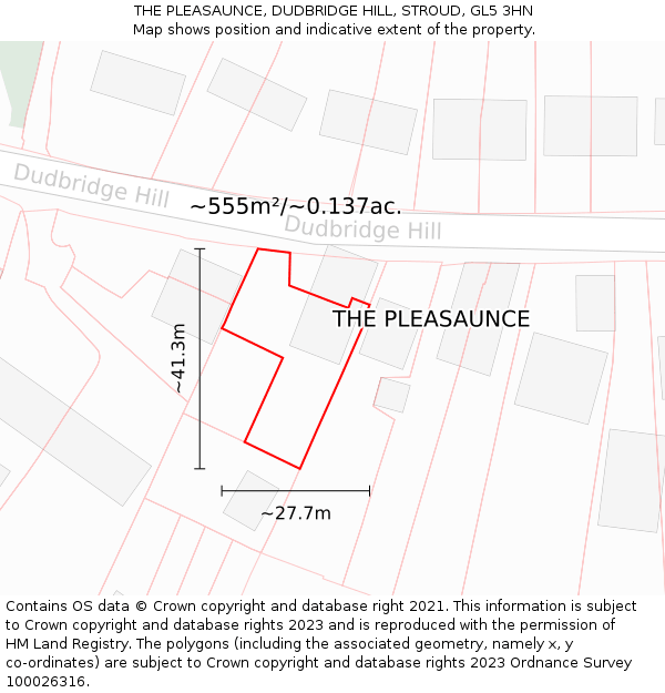 THE PLEASAUNCE, DUDBRIDGE HILL, STROUD, GL5 3HN: Plot and title map