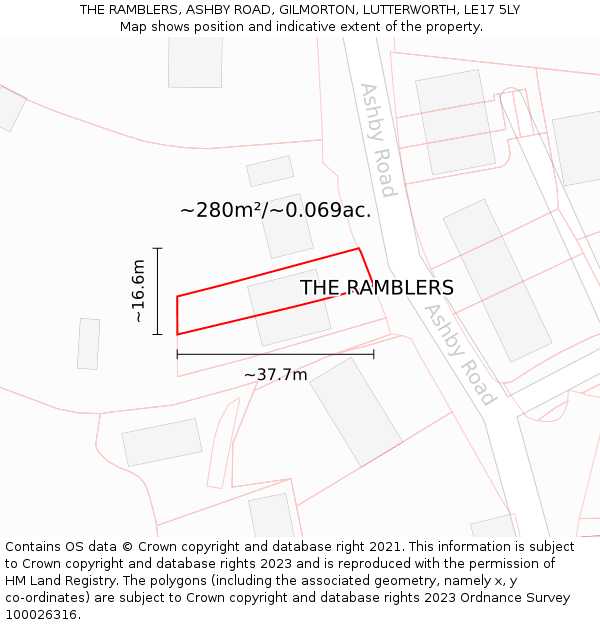 THE RAMBLERS, ASHBY ROAD, GILMORTON, LUTTERWORTH, LE17 5LY: Plot and title map