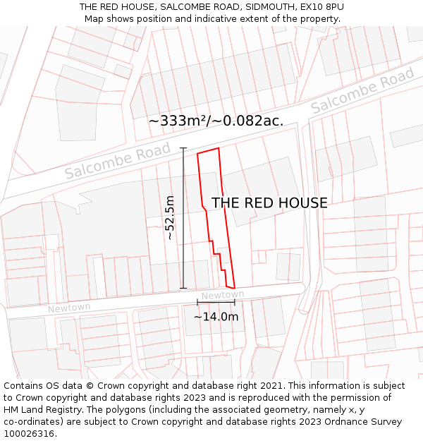 THE RED HOUSE, SALCOMBE ROAD, SIDMOUTH, EX10 8PU: Plot and title map
