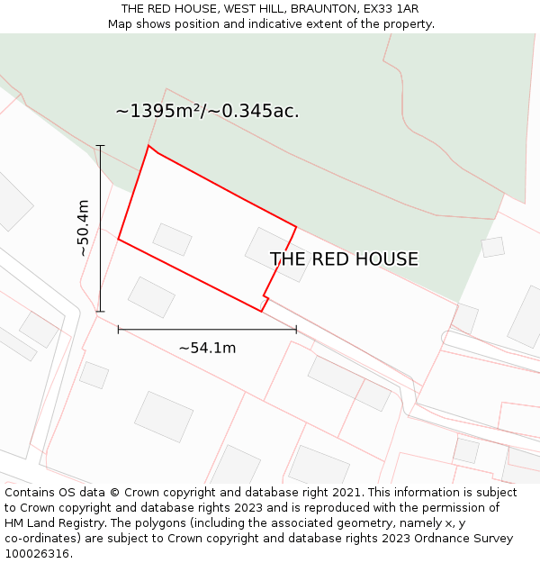 THE RED HOUSE, WEST HILL, BRAUNTON, EX33 1AR: Plot and title map