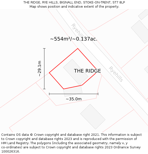 THE RIDGE, RYE HILLS, BIGNALL END, STOKE-ON-TRENT, ST7 8LP: Plot and title map