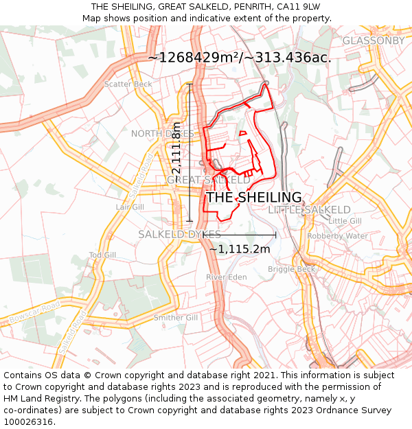 THE SHEILING, GREAT SALKELD, PENRITH, CA11 9LW: Plot and title map