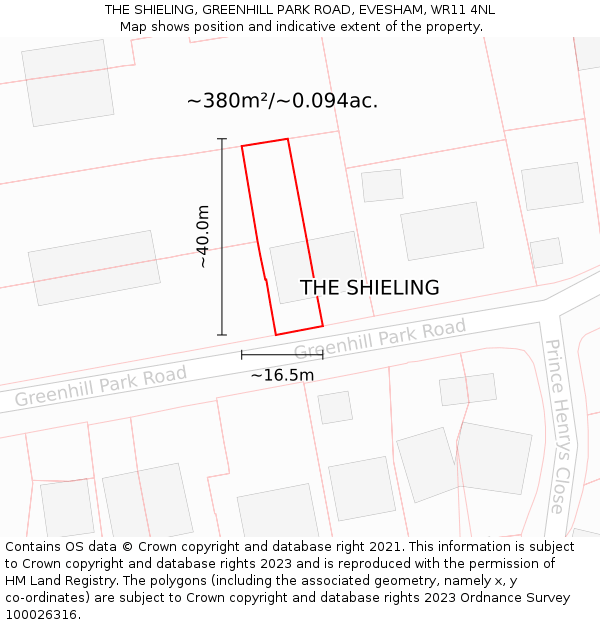 THE SHIELING, GREENHILL PARK ROAD, EVESHAM, WR11 4NL: Plot and title map