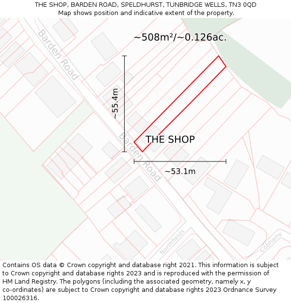 THE SHOP, BARDEN ROAD, SPELDHURST, TUNBRIDGE WELLS, TN3 0QD: Plot and title map