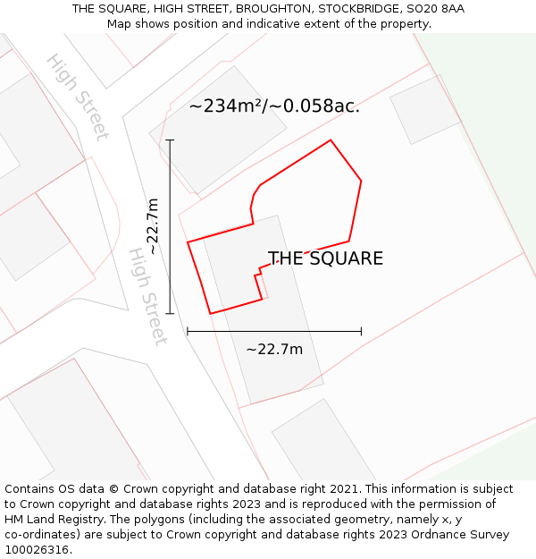 THE SQUARE, HIGH STREET, BROUGHTON, STOCKBRIDGE, SO20 8AA: Plot and title map