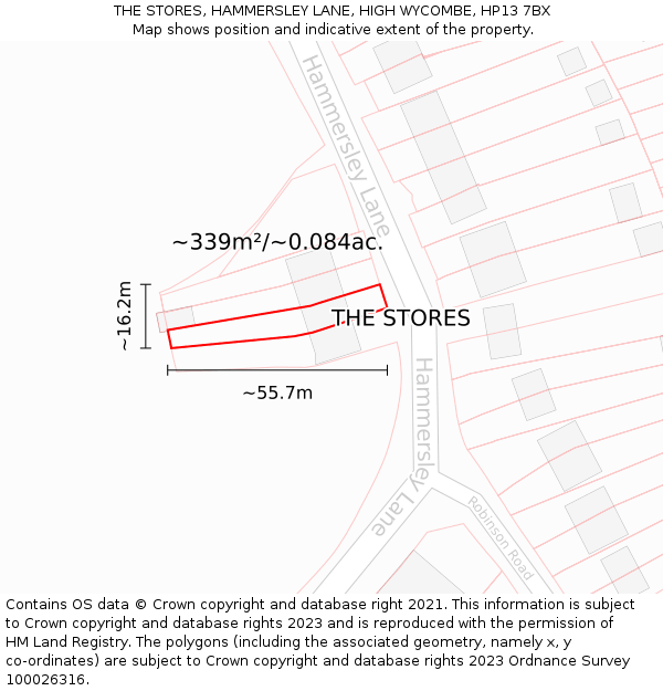 THE STORES, HAMMERSLEY LANE, HIGH WYCOMBE, HP13 7BX: Plot and title map