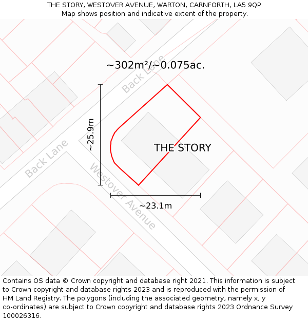 THE STORY, WESTOVER AVENUE, WARTON, CARNFORTH, LA5 9QP: Plot and title map