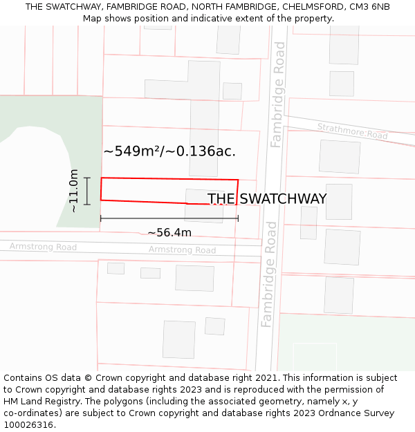 THE SWATCHWAY, FAMBRIDGE ROAD, NORTH FAMBRIDGE, CHELMSFORD, CM3 6NB: Plot and title map