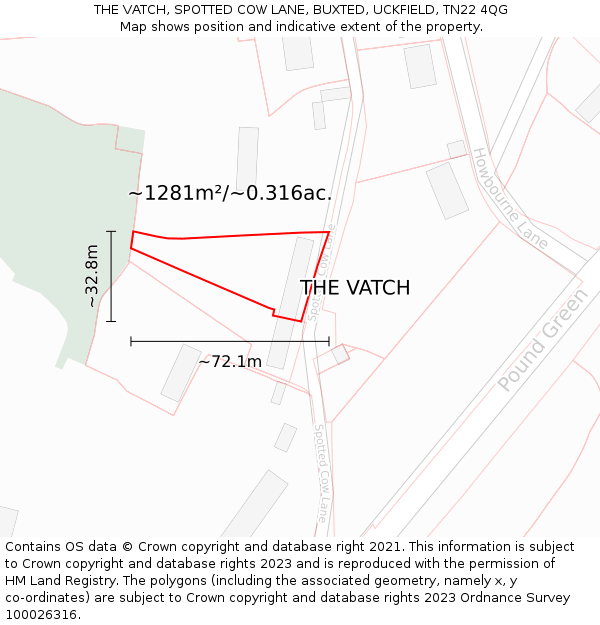 THE VATCH, SPOTTED COW LANE, BUXTED, UCKFIELD, TN22 4QG: Plot and title map