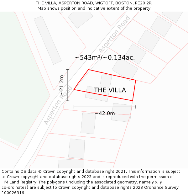 THE VILLA, ASPERTON ROAD, WIGTOFT, BOSTON, PE20 2PJ: Plot and title map