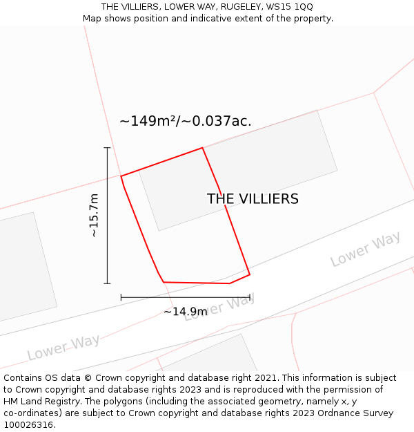 THE VILLIERS, LOWER WAY, RUGELEY, WS15 1QQ: Plot and title map