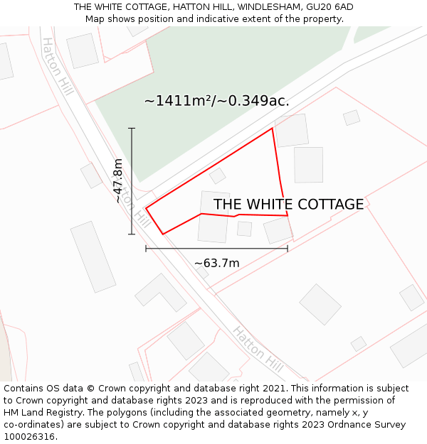 THE WHITE COTTAGE, HATTON HILL, WINDLESHAM, GU20 6AD: Plot and title map