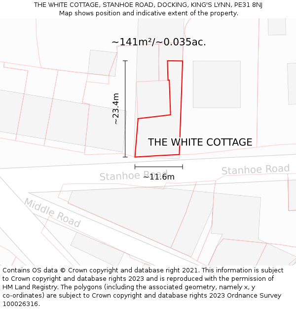 THE WHITE COTTAGE, STANHOE ROAD, DOCKING, KING'S LYNN, PE31 8NJ: Plot and title map