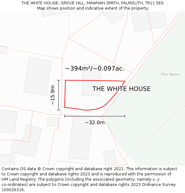 THE WHITE HOUSE, GROVE HILL, MAWNAN SMITH, FALMOUTH, TR11 5ES: Plot and title map