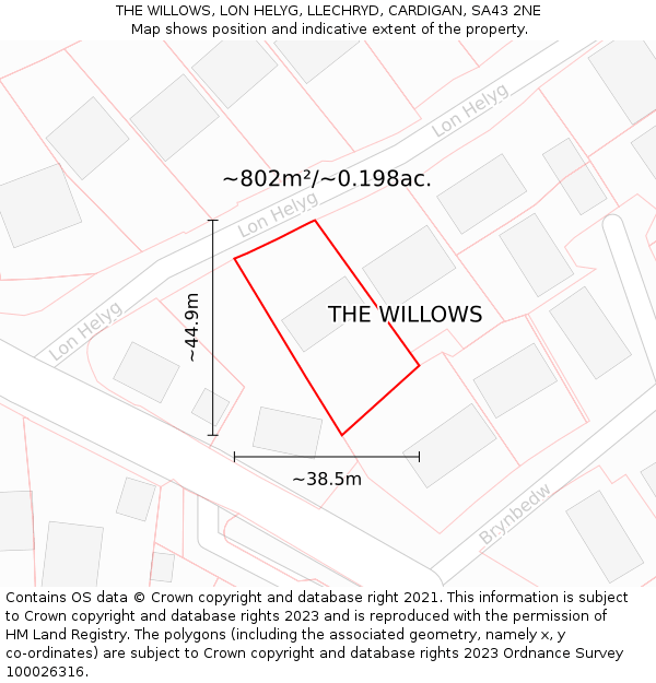 THE WILLOWS, LON HELYG, LLECHRYD, CARDIGAN, SA43 2NE: Plot and title map