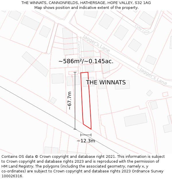 THE WINNATS, CANNONFIELDS, HATHERSAGE, HOPE VALLEY, S32 1AG: Plot and title map