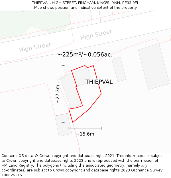 THIEPVAL, HIGH STREET, FINCHAM, KING'S LYNN, PE33 9EL: Plot and title map