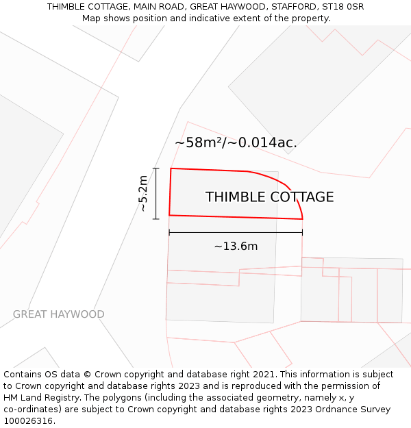 THIMBLE COTTAGE, MAIN ROAD, GREAT HAYWOOD, STAFFORD, ST18 0SR: Plot and title map