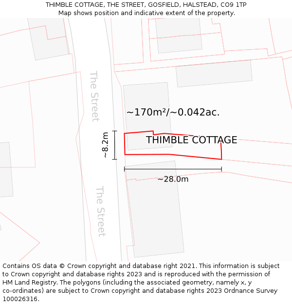 THIMBLE COTTAGE, THE STREET, GOSFIELD, HALSTEAD, CO9 1TP: Plot and title map