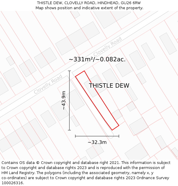 THISTLE DEW, CLOVELLY ROAD, HINDHEAD, GU26 6RW: Plot and title map