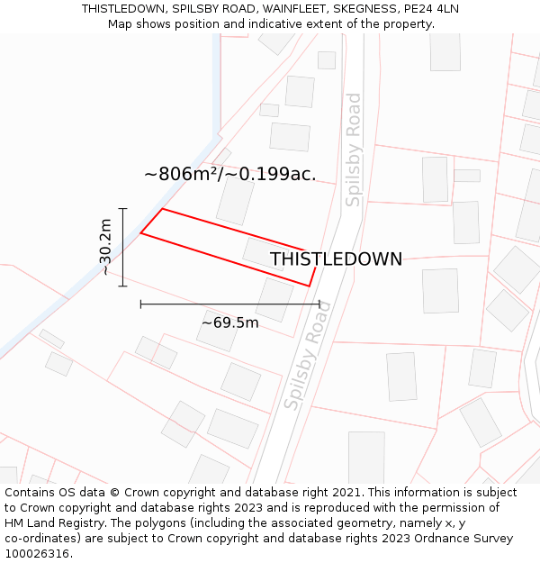 THISTLEDOWN, SPILSBY ROAD, WAINFLEET, SKEGNESS, PE24 4LN: Plot and title map