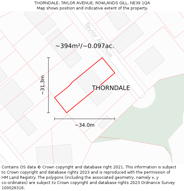 THORNDALE, TAYLOR AVENUE, ROWLANDS GILL, NE39 1QA: Plot and title map