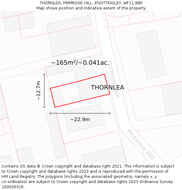 THORNLEA, PRIMROSE HILL, KNOTTINGLEY, WF11 9BP: Plot and title map