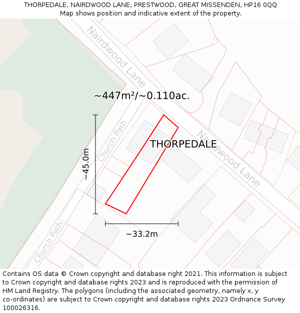 THORPEDALE, NAIRDWOOD LANE, PRESTWOOD, GREAT MISSENDEN, HP16 0QQ: Plot and title map