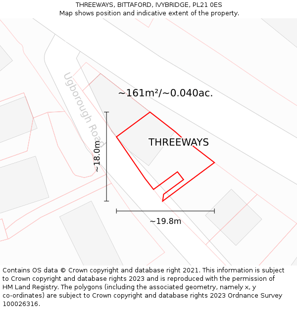 THREEWAYS, BITTAFORD, IVYBRIDGE, PL21 0ES: Plot and title map