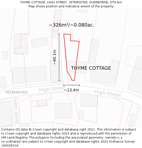 THYME COTTAGE, HIGH STREET, YETMINSTER, SHERBORNE, DT9 6LF: Plot and title map