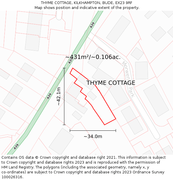 THYME COTTAGE, KILKHAMPTON, BUDE, EX23 9RF: Plot and title map