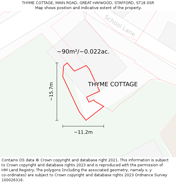 THYME COTTAGE, MAIN ROAD, GREAT HAYWOOD, STAFFORD, ST18 0SR: Plot and title map