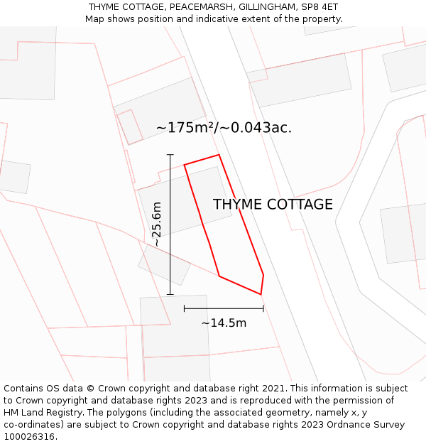 THYME COTTAGE, PEACEMARSH, GILLINGHAM, SP8 4ET: Plot and title map